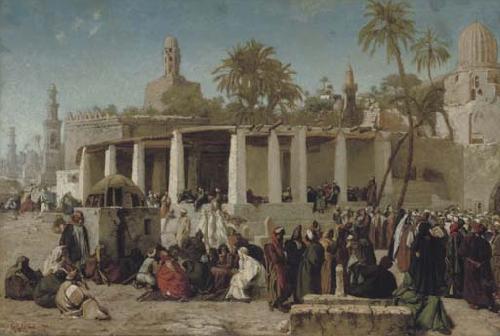 Wilhelm Gentz Crowds Gathering before the Tombs of the Caliphs, Cairo oil painting picture